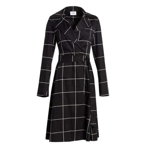 Akris Punto Black Big Grid Belted Trench Coat Size 14 - Picture 4 of 16